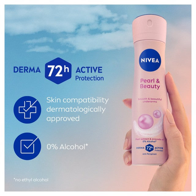 Nivea anti-perspirant deodorant spray Pearl & Beauty 150ml, imported from the UK