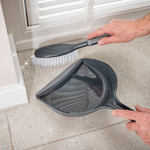 Addis ComfiGrip dustpan and brush set large graphite metallic - British product