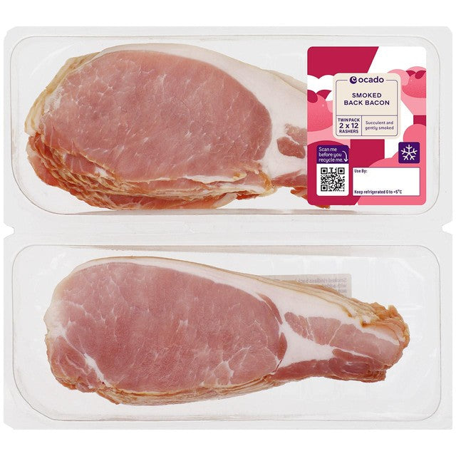 Ocado smoked back bacon twin pack 720g, imported from the UK