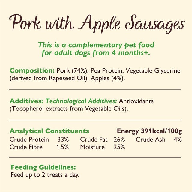 Lily's Kitchen Cracking Pork and Apple Sausages dog treats 70g, UK version