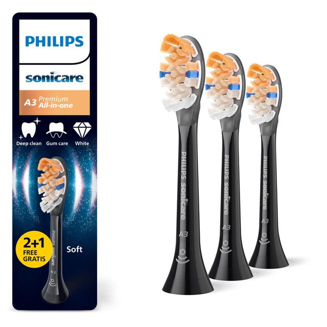 Philips Sonicare A3 brush head black 2+1 pack, imported from the UK