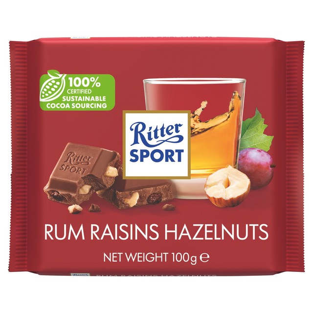 Ritter Sport rum raisin hazelnut milk chocolate 100g, imported from the UK