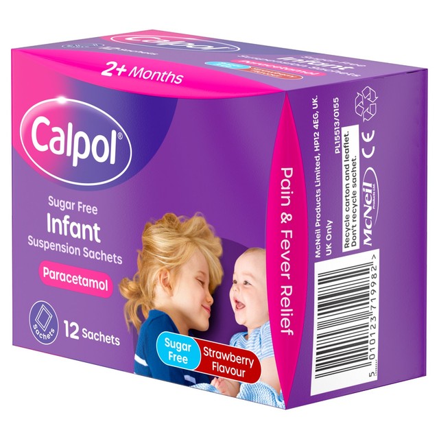 Calpol Infant Suspension Sachets Strawberry 2+ Months 12 Sachets - British product