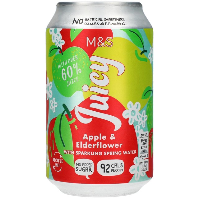 M&S apple elderflower sparkling drink 4 x 330ml, imported from the UK