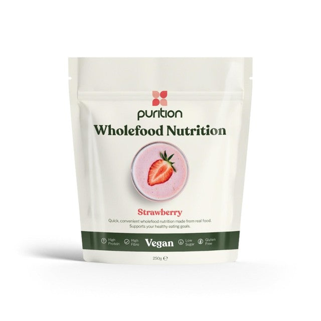 Purition Strawberry Wholefood Nutrition Powder 250g, imported from the UK