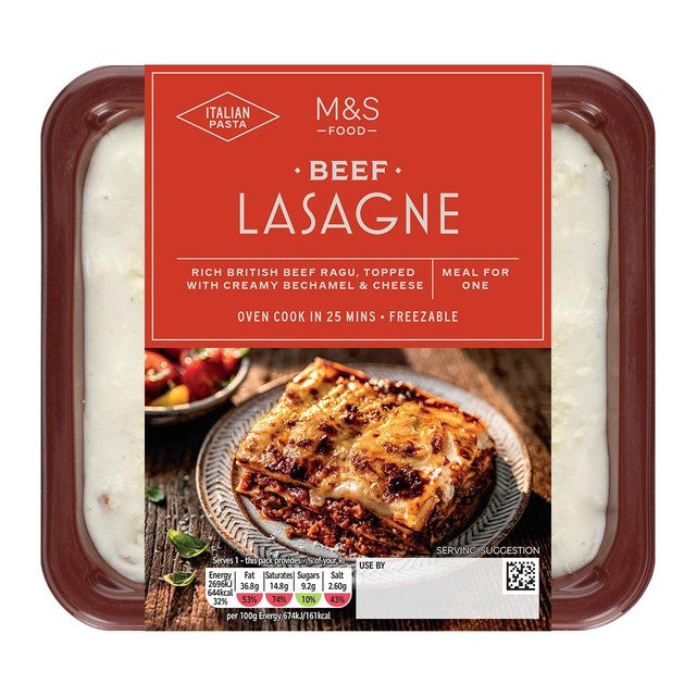 M&S beef lasagne 400g, imported from the UK