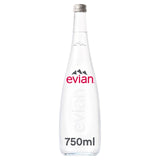 Evian still mineral water 750ml glass bottle - British product