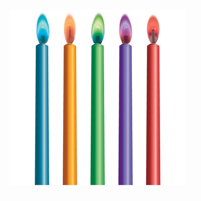 Unique Party Colour Flame Birthday Candles 10 per pack - British product
