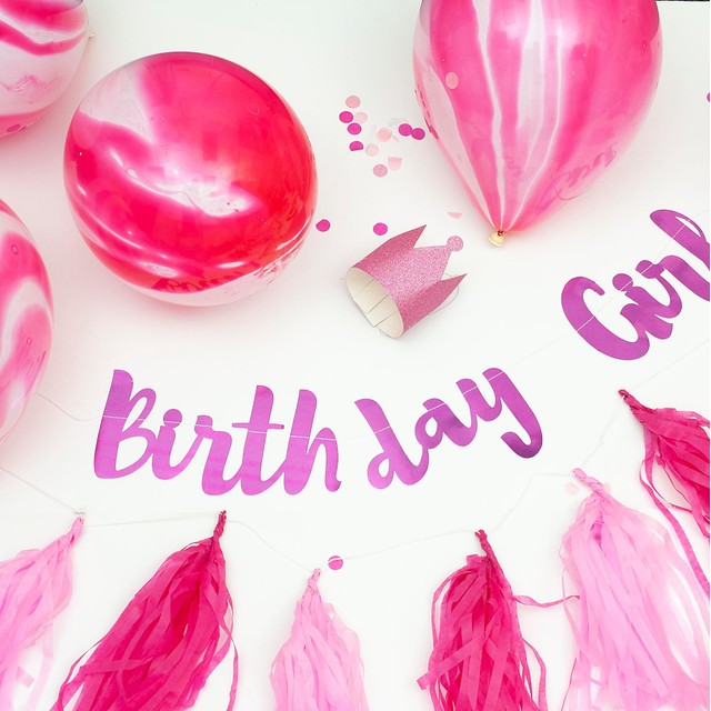 On The Wall pink birthday party decorations pack, imported from the UK