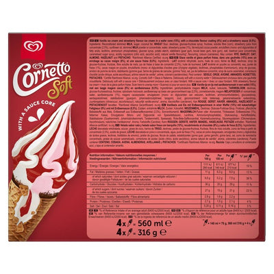 Wall's Cornetto Soft Erdbeer & Vanille Eiswaffeln 4 x 140ml