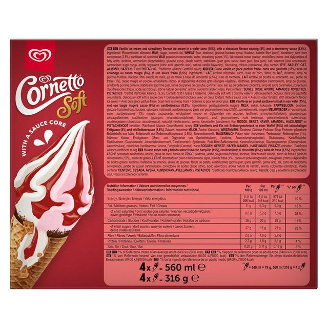 Wall's soft strawberry vanilla ice cream cones 560ml - British product