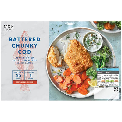 M&S 4 Battered Chunky Cod Fillets Frozen 600g