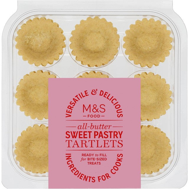 M&S Mini All Butter Sweet Pastry Tartlets 18 pack, imported from the UK