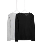 M&S womens pointelle thermal long sleeve tops black size 12, imported from the UK
