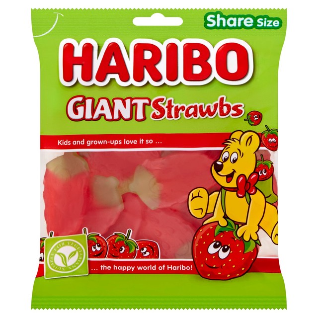 Haribo Giant Strawbs chewy strawberry sweets 160g, UK version