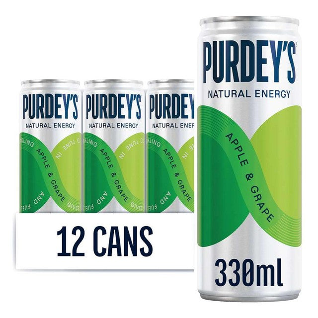Purdey's Apple & Grape energy drink 330ml, imported from the UK