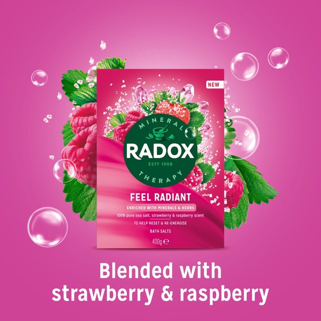 Radox Feel Radiant bath salts with strawberry and raspberry scent - British brand