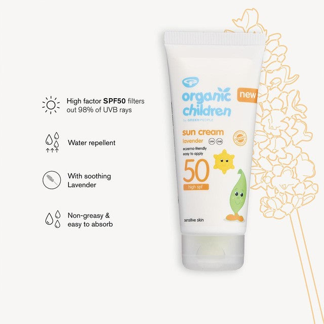 Green People Kids' Sun Cream SPF50 Lavender 100ml, imported from the UK