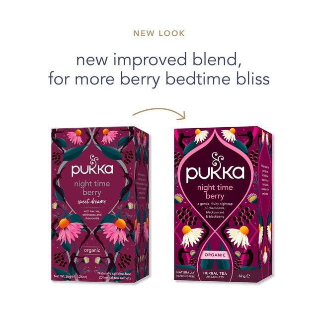 Pukka Herbs Night Time Berry Herbal Tea Bags x20, imported from the UK