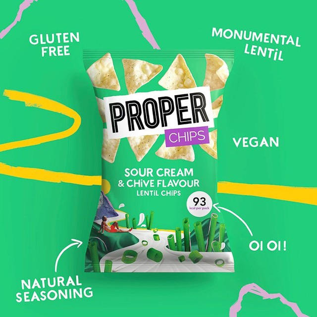 Properchips sour cream and chive lentil chips 20g, imported from the UK