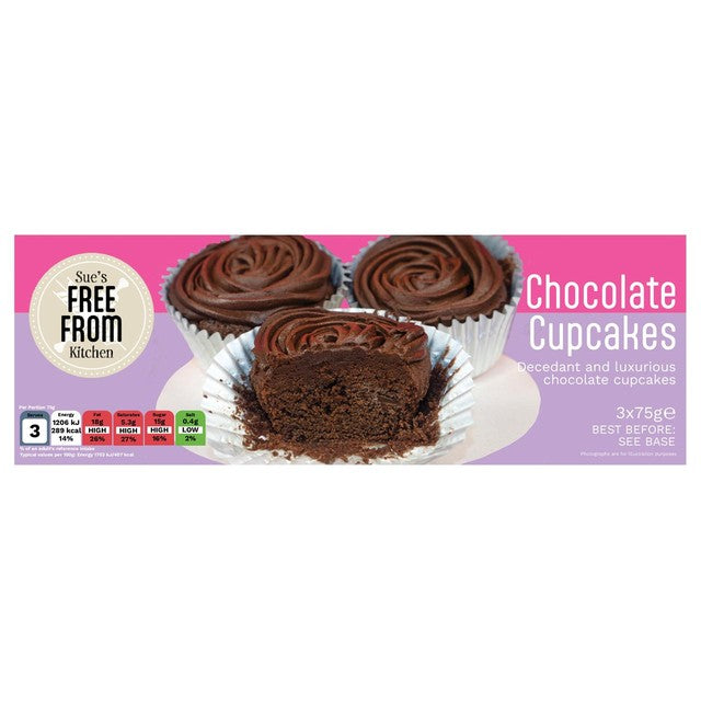 The Gluten Free Kitchen vegan chocolate cupcakes 3 pack, UK version