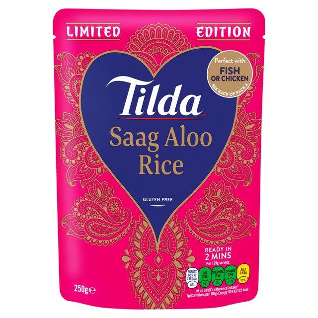 Tilda Saag Aloo Basmati Microwave Rice 250g (British brand)