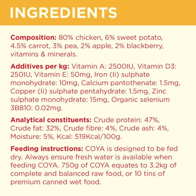 Coya Freeze-Dried Raw Dog Food Chicken 750g - British product