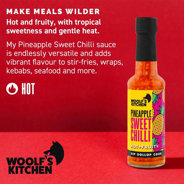 Woolf's Kitchen Pineapple Sweet Chilli sauce, imported from the UK
