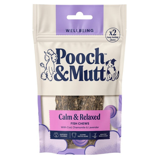 Pooch & Mutt calming fish hide chews 76g, imported from the UK