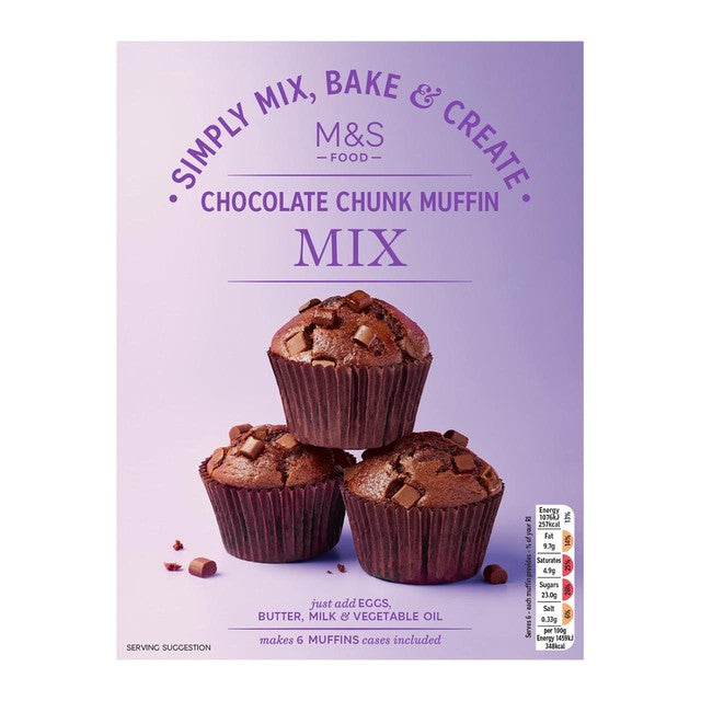 M&S chocolate muffin mix box with dark chocolate chunks - British product