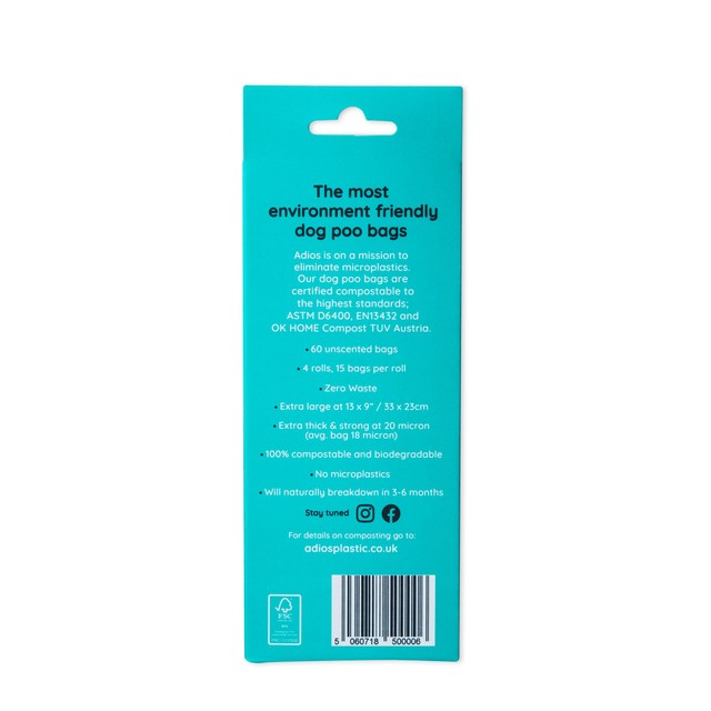 Adios compostable dog poo bags Rainbow - British product