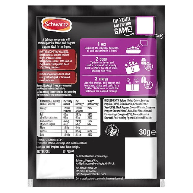 Schwartz chorizo chicken recipe mix 30g (British brand)