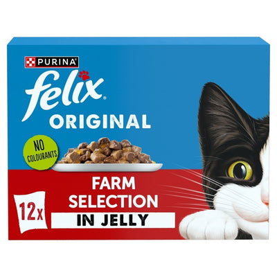 M&S Felix Original Farm Selection in Jelly Wet Cat Food 12 x 85g- Buy online at McGrocer