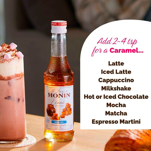 Monin Caramel Syrup Sugar Free 250ml, imported from the UK