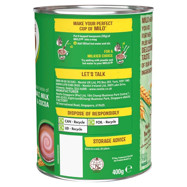 Milo ACTIV-GO malt chocolate drinking powder 400g, imported from the UK