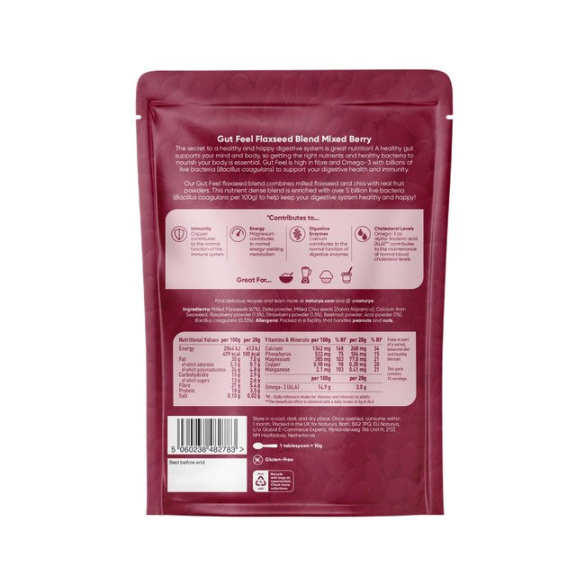 Naturya Gut Feel Mixed Berry Flaxseed Blend 240g, imported from the UK