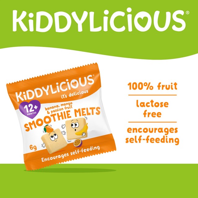 Kiddylicious banana, mango & passionfruit smoothie melts baby snacks 4 x 6g, UK version