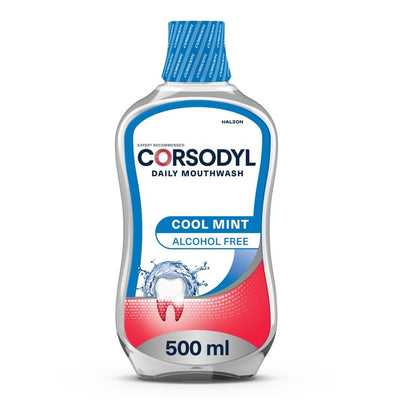 M&S Corsodyl Gum Care Alcohol-Free Daily Cool Mint Mouthwash 500ml- Buy online at McGrocer