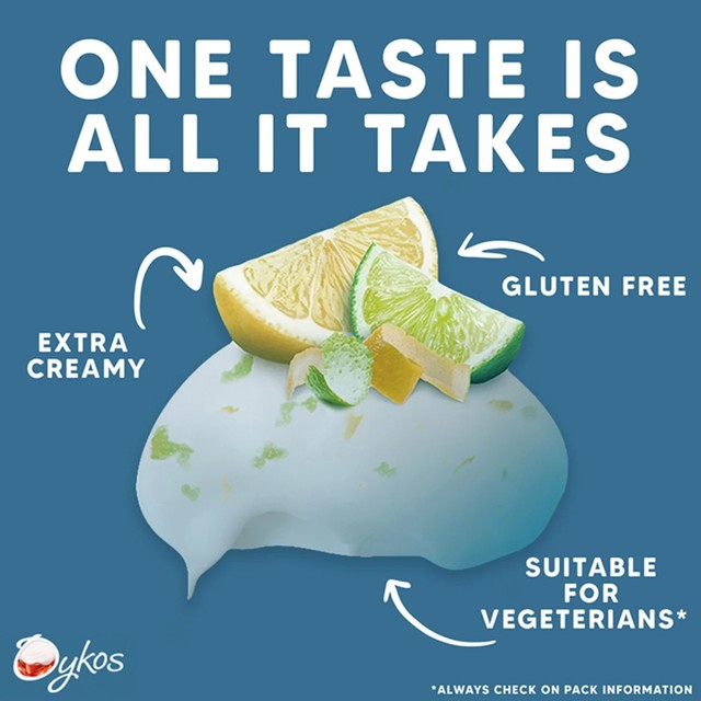 Oykos Lemon and Lime Yoghurt Greek Style 4 x 110g, imported from the UK
