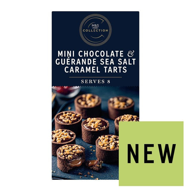 M&S mini chocolate and Guerande sea salt caramel tarts 184g, imported from the UK