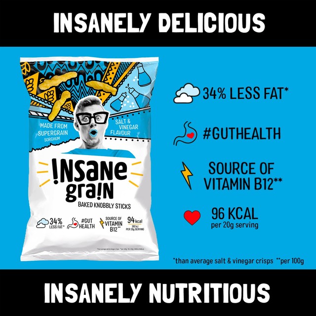 Insane Grain Salt & Vinegar Baked Sorghum Sticks 80g, UK version