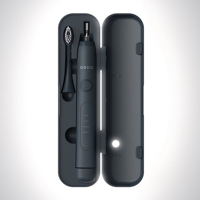 Ordo Sonic+ Electric Toothbrush and Charging Travel Case in Charcoal Grey, imported from the UK