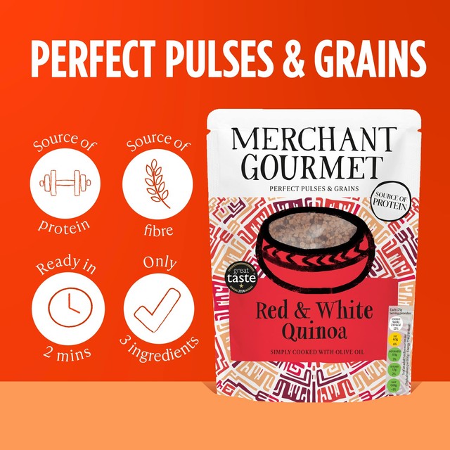 Merchant Gourmet Red & White Quinoa 250g pouch, imported from the UK