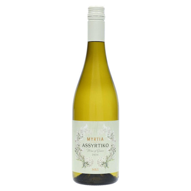 M&S Myrtia Assyrtiko white wine 75cl, imported from the UK