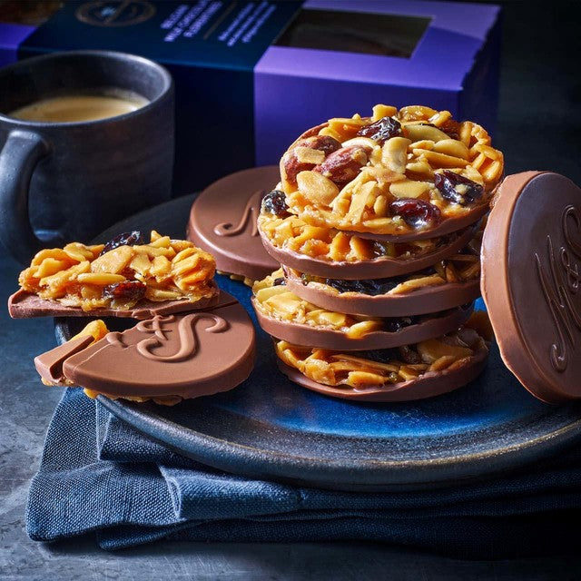 M&S Milk Chocolate Florentines with almonds, sultanas and candied peel 170g, imported from the UK