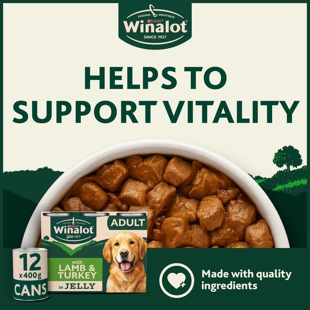 Winalot lamb and turkey wet dog food 12 x 400g cans (British brand)