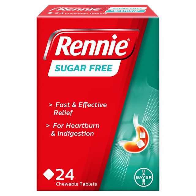 Rennie Sugar Free Tablets calcium carbonate antacid medicine pack of 24 - British product