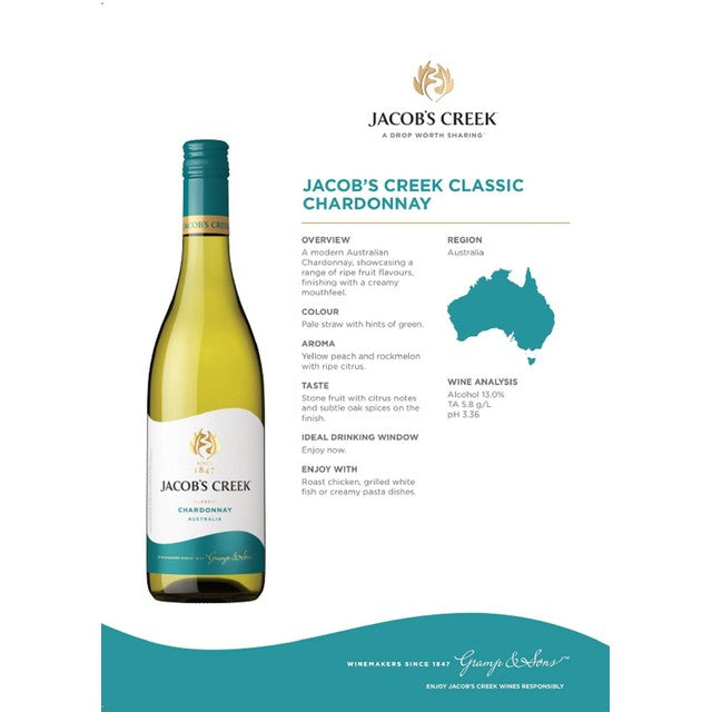 Jacob's Creek Chardonnay white wine 75cl, UK version