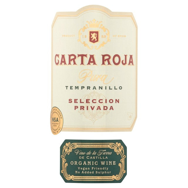 Carta Roja Tempranillo red wine Organic 75cl - British product