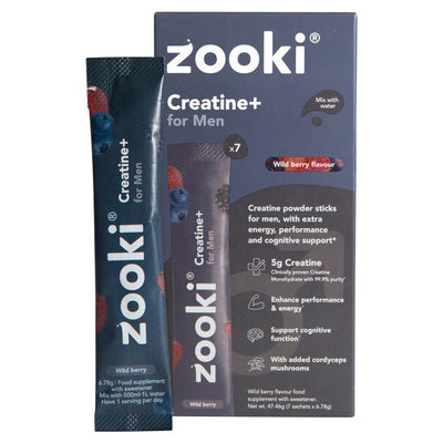 M&S Zooki Creatine+ For Men Wild Berry Flavour Creatine Powder Sachets (7 Servings)- Buy online at McGrocer